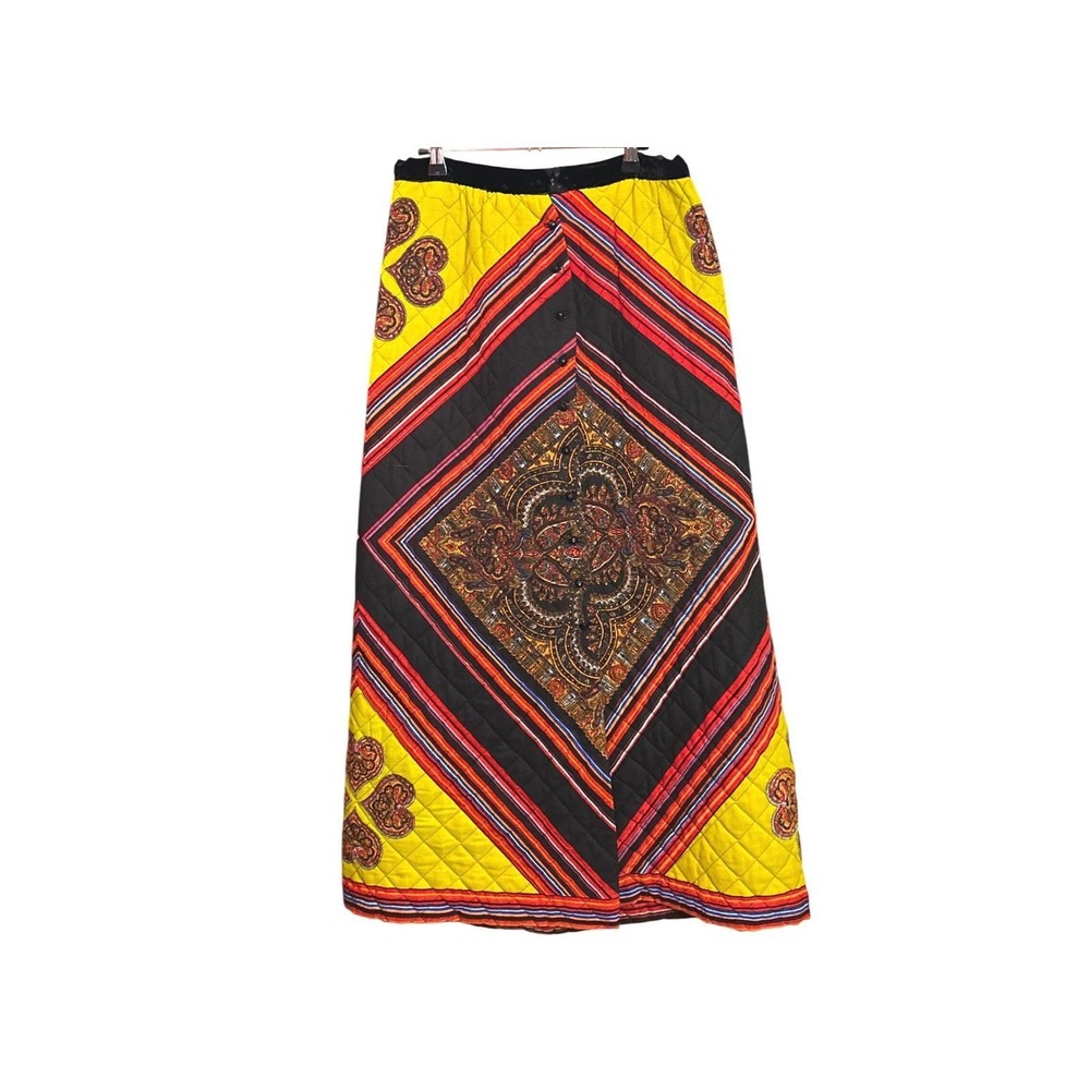 Vintage Quilted Patchwork Midi Skirt Boho Folk Prairie 70s Statement Piece Rare